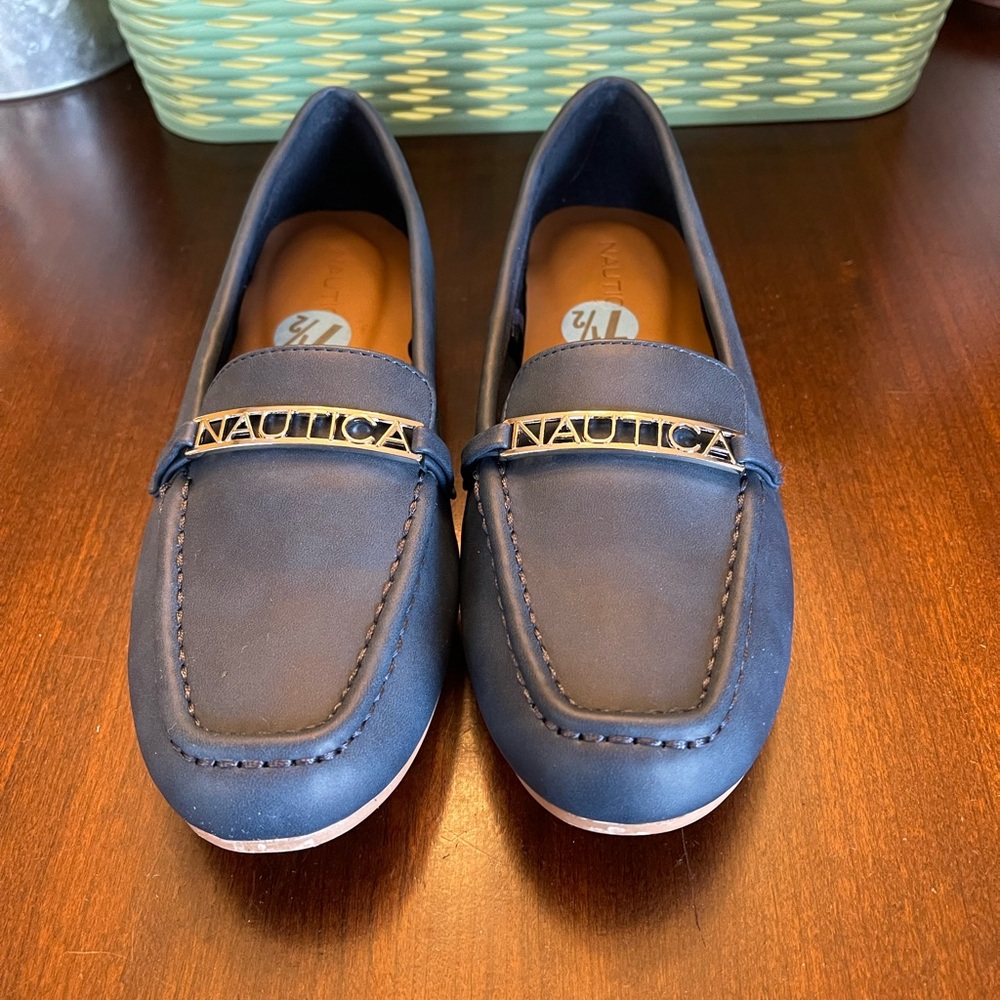 NWOT Nautica Hartley Blue Faux Leather Loafers Shoes Slip On, Navy - SZ 7.5